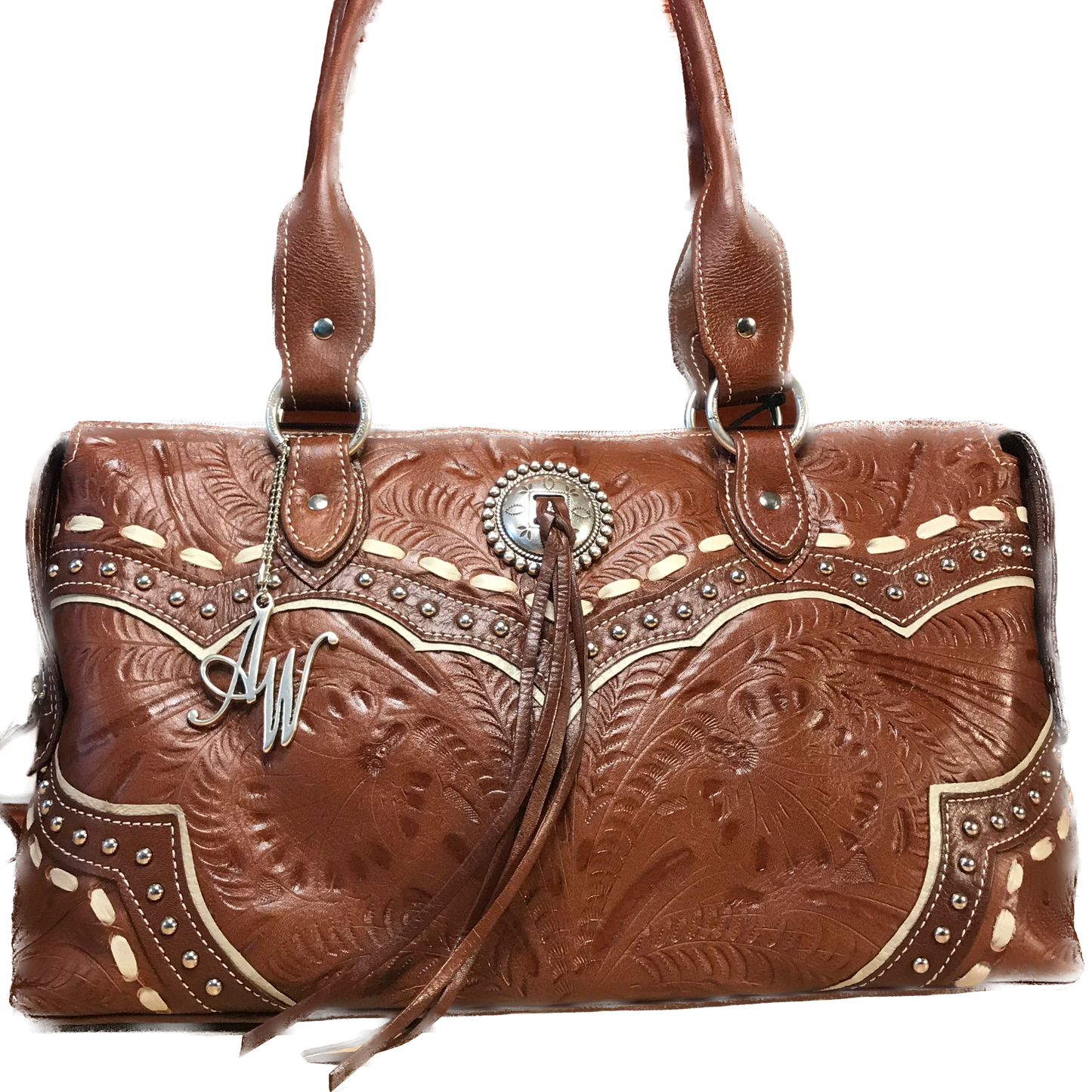 Antique Tan and Cream Leather Zip-Around East-West Tote