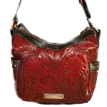 Distressed Crimson Zip-Top Hobo with Belt - American Leatherworks