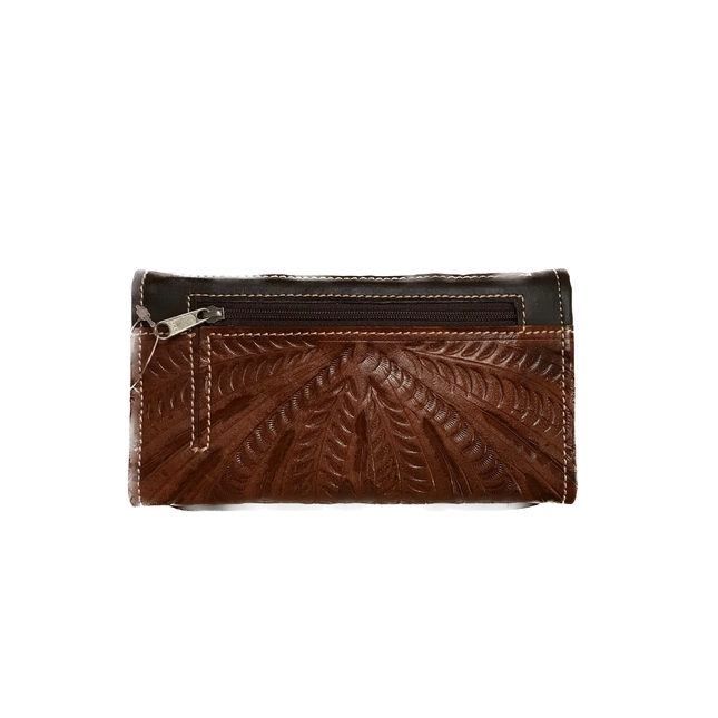 Ladies' Woven Turquoise, Chocolate, and Brown Leather Trifold Wallet - American Leatherworks