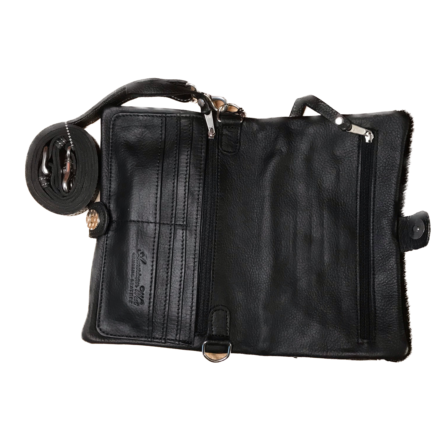 Black Leather Folded Clutch with Detachable Strap