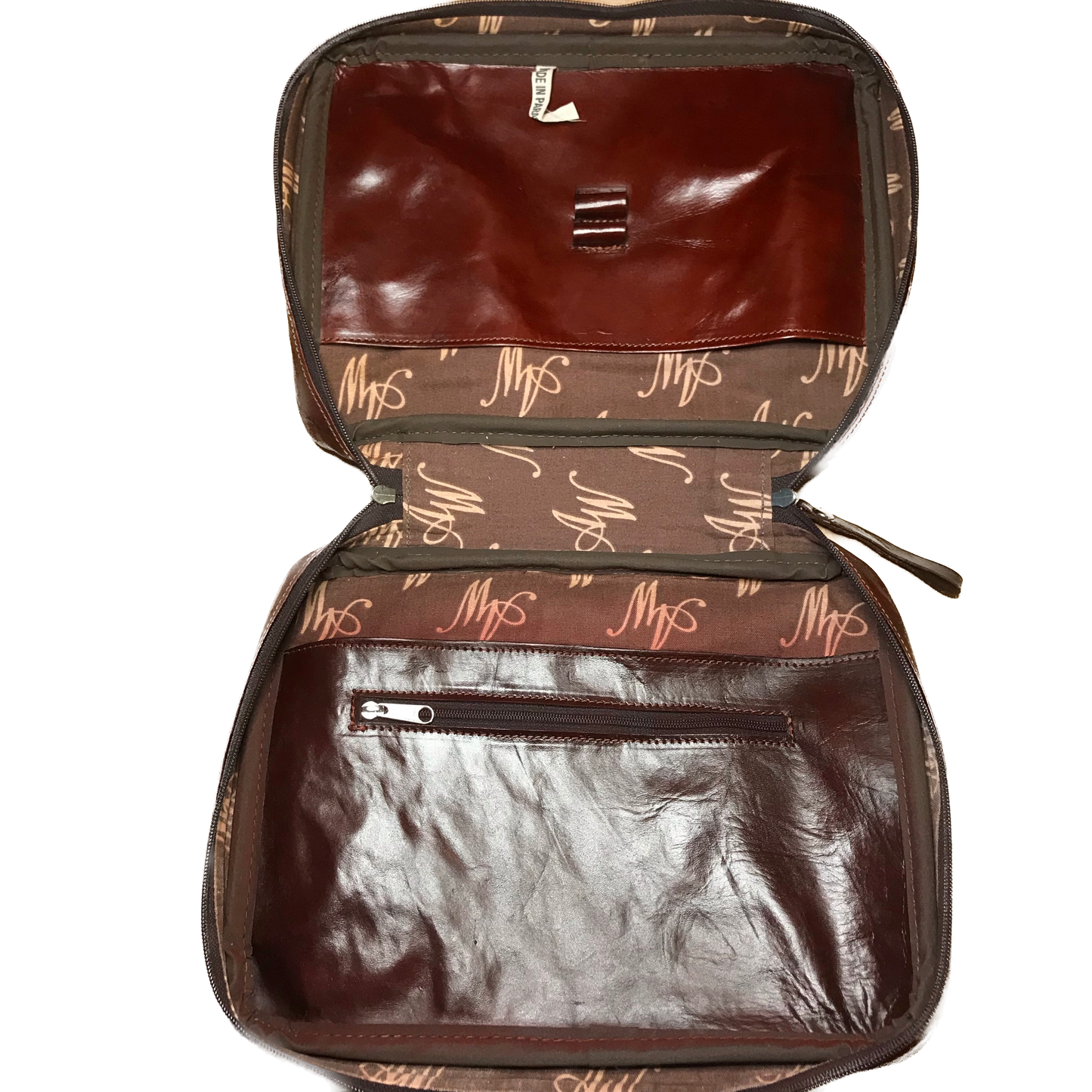 Mahogany Leather Zip Around Bible Cover with Cross and Cell Pouch
