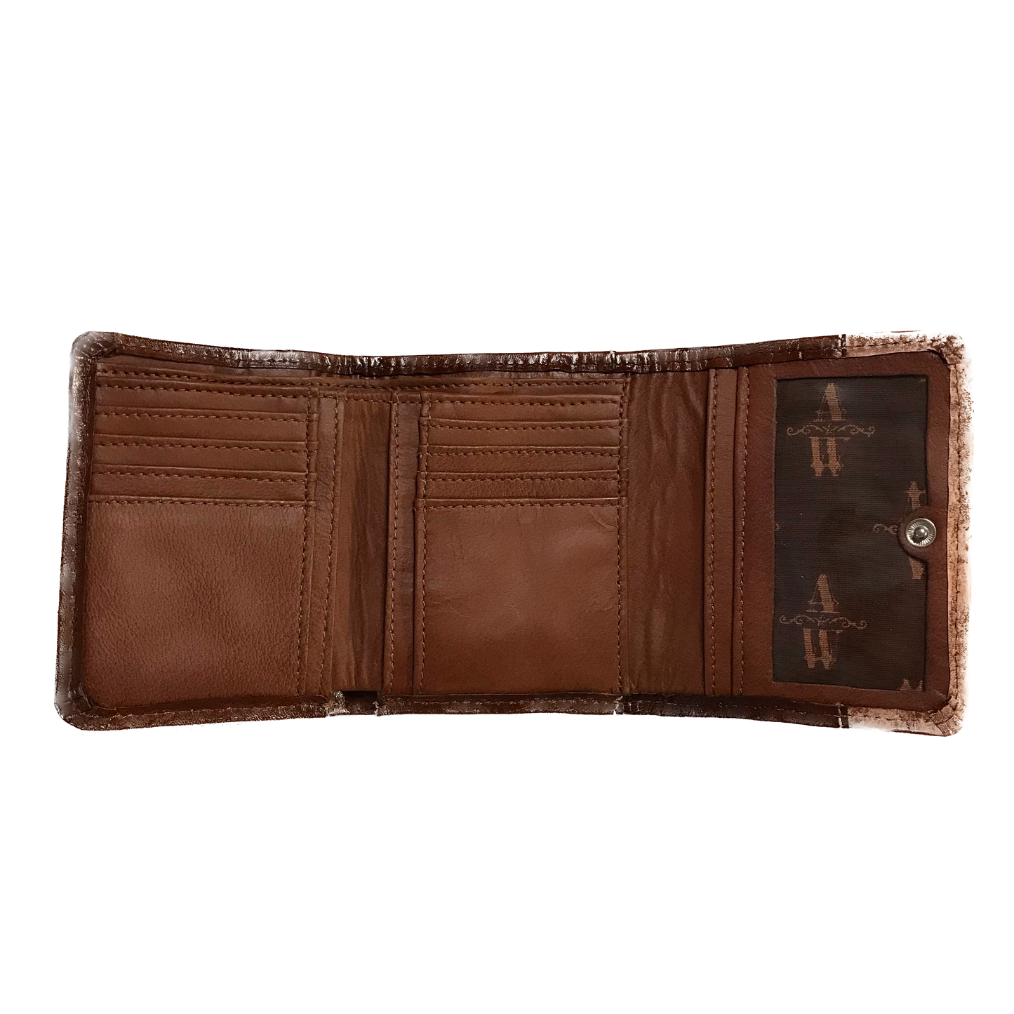Cream and Caramel Brown Leather Ladies' Trifold French Wallet