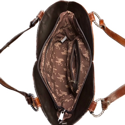 Dark Chocolate and Caramel Cowboy Cut-out Zip Top Tote - American Leatherworks