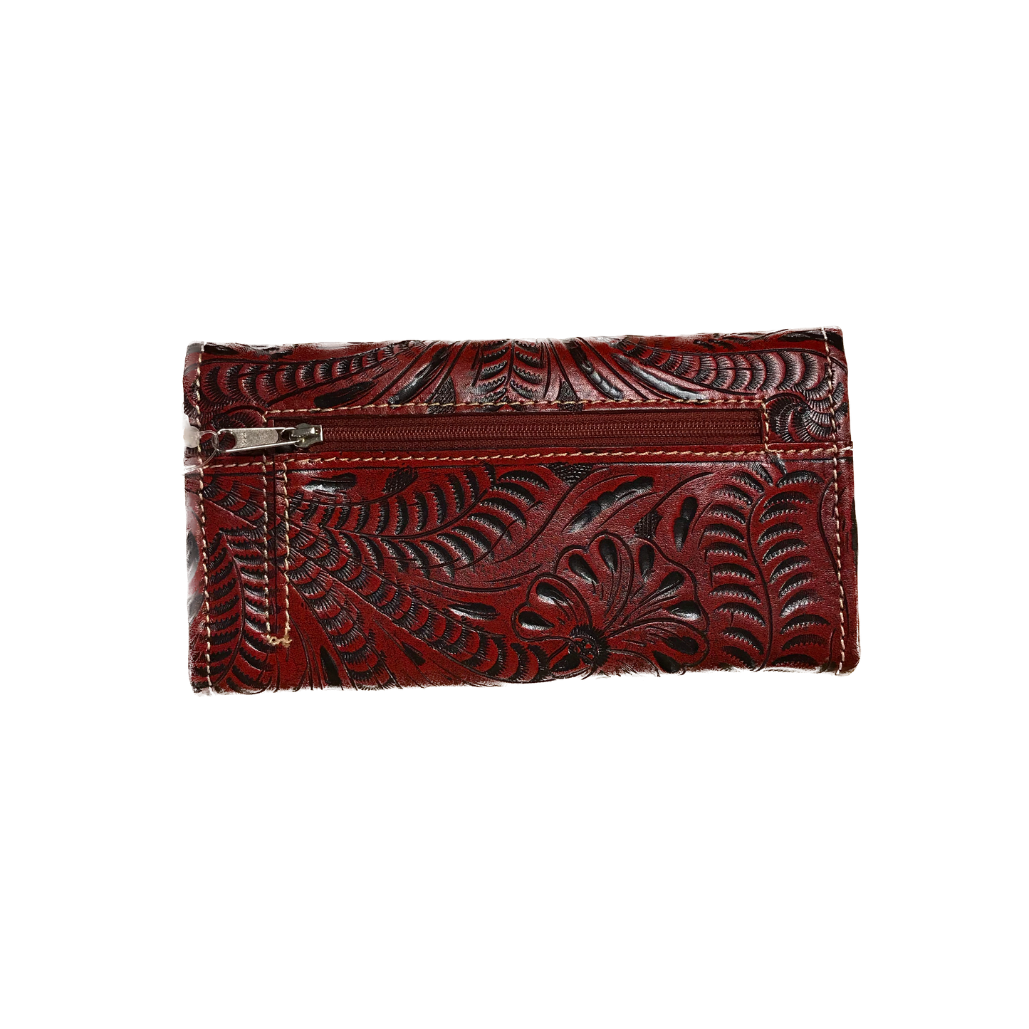 Distressed Crimson Leather Ladies' Trifold Wallet