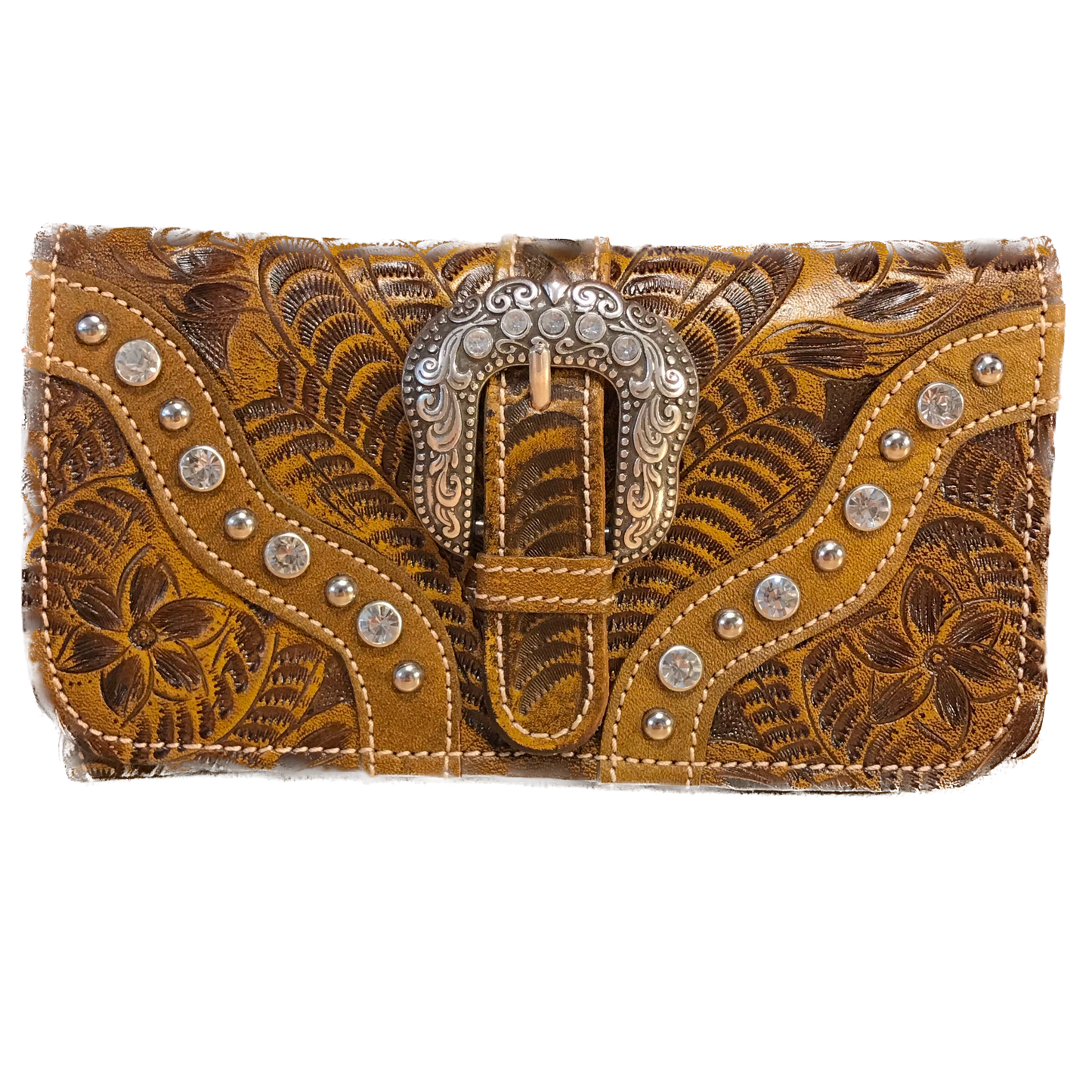 Sunflower Yellow Leather Ladies' Trifold Wallet with Buckle - American Leatherworks