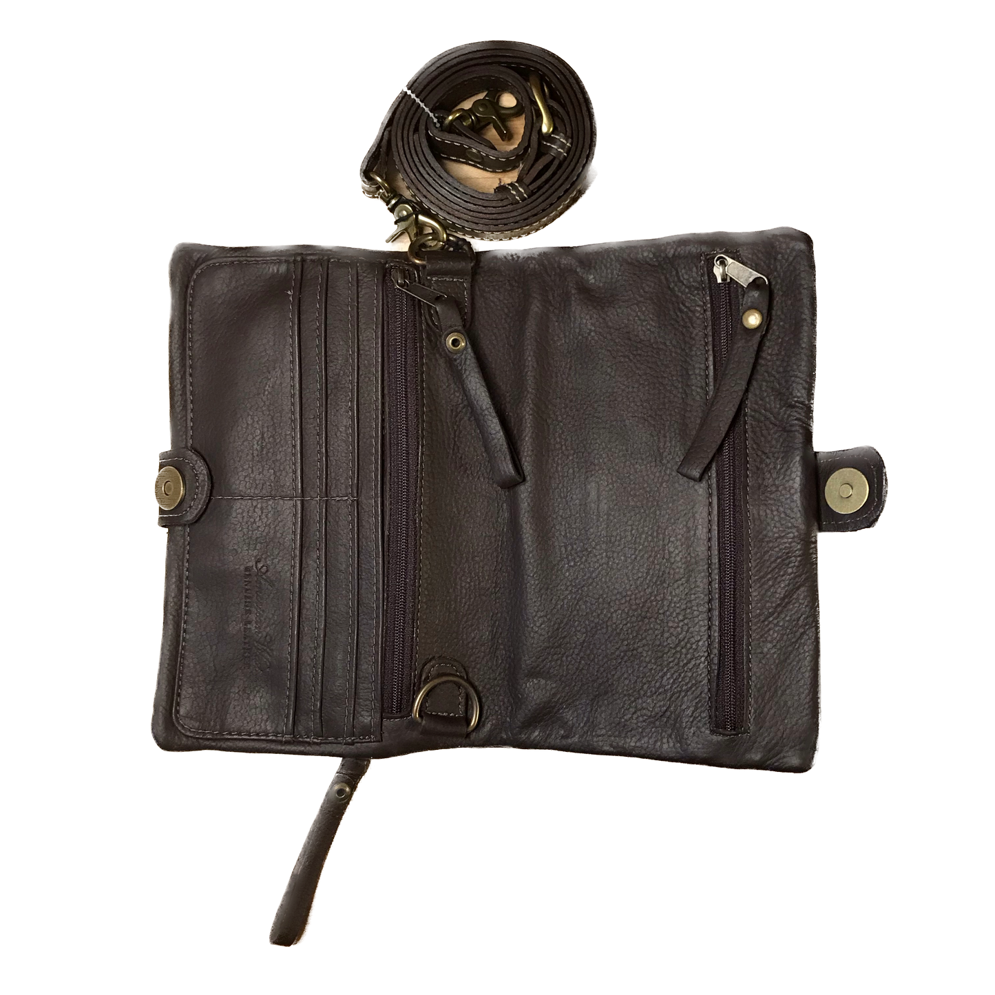 Brown Leather Folded Clutch with Detachable Strap