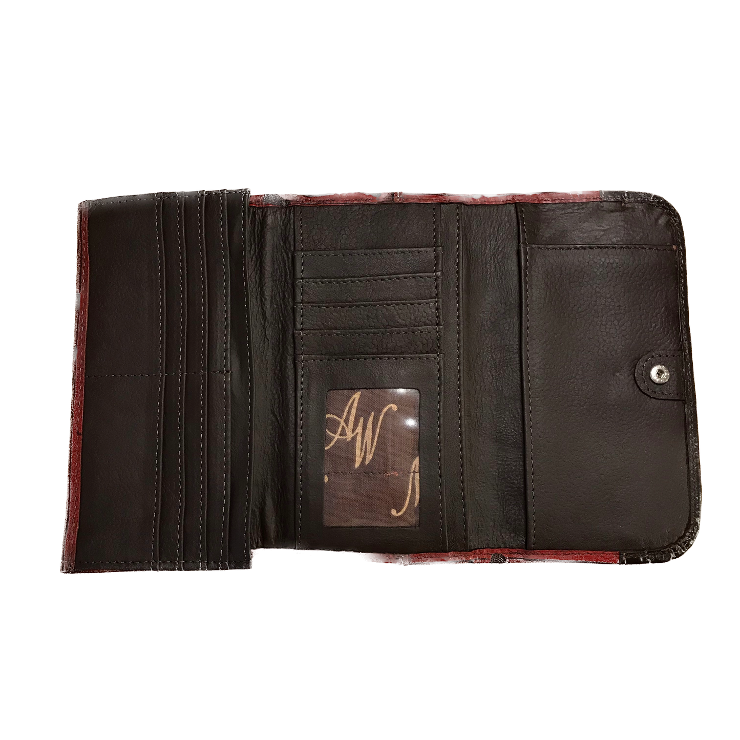 Distressed Crimson Leather Ladies' Trifold Wallet