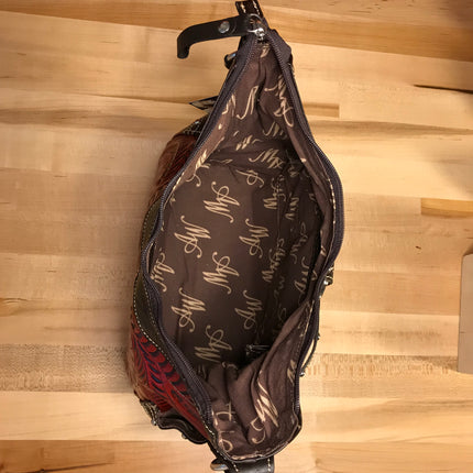 Distressed Crimson Zip-Top Hobo with Belt - American Leatherworks