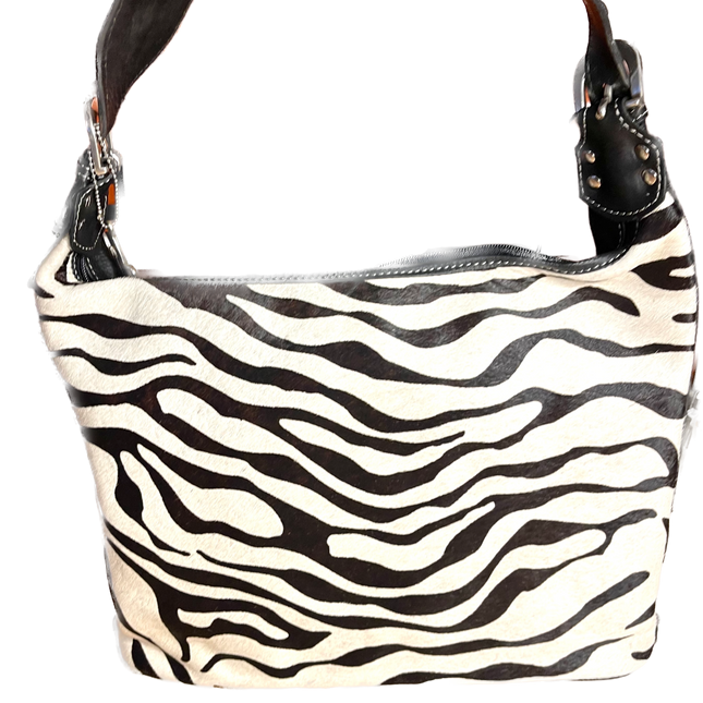 Zebra Print Hair-on Cowhide Zip-Top Slouch Hobo - American Leatherworks