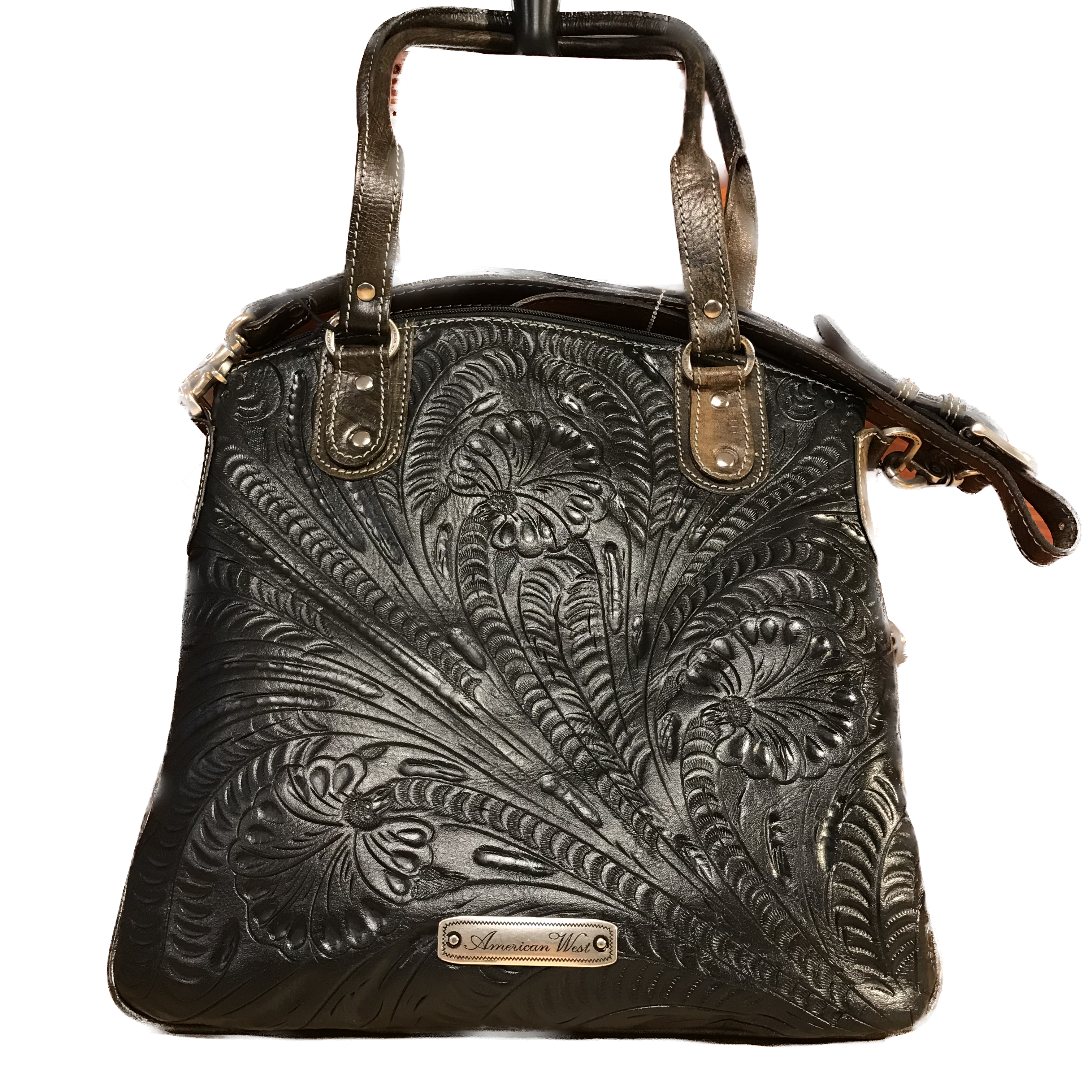 Black Leather Slim Zip Top Tote