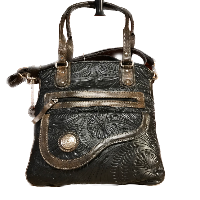 Black Leather Slim Zip Top Tote - American Leatherworks