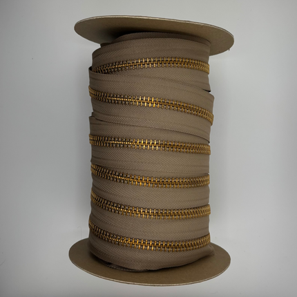 Beige Brass Zipper Tape – By the Yard