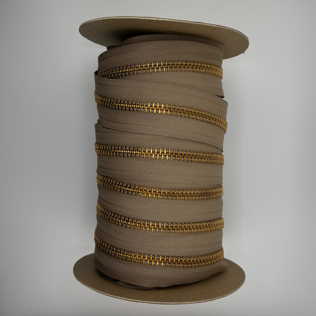 Beige Brass Zipper Tape – By the Yard