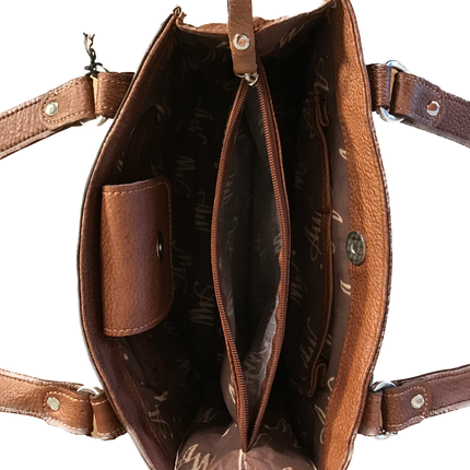 Brown Leather 3 Compartment Tote with Hair-on Brindle Flap - American Leatherworks