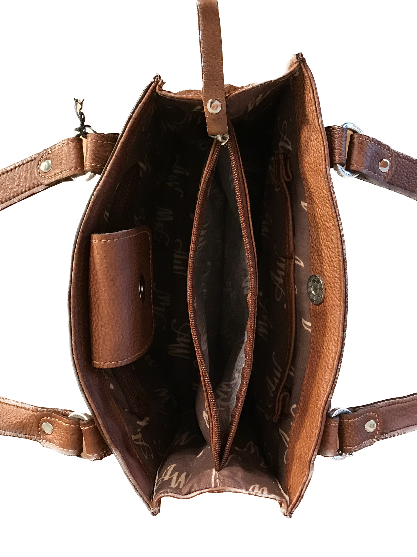 Brown Leather 3 Compartment Tote with Hair-on Brindle Flap