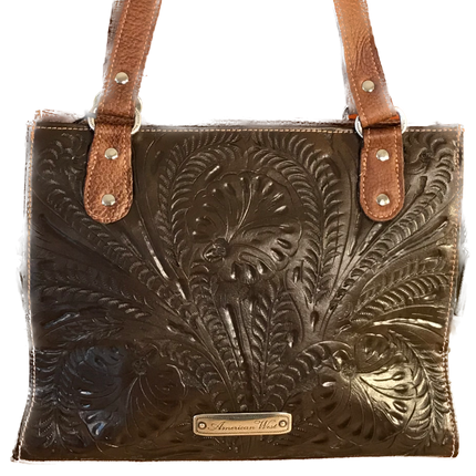 Brown Leather 3 Compartment Tote with Hair-on Brindle Flap - American Leatherworks