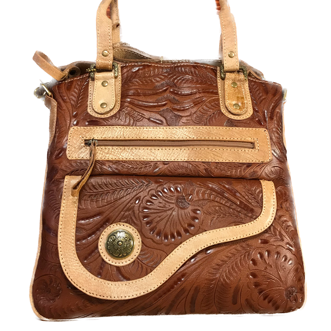 Saddle Tan Western Slim Zip Top Tote - American Leatherworks
