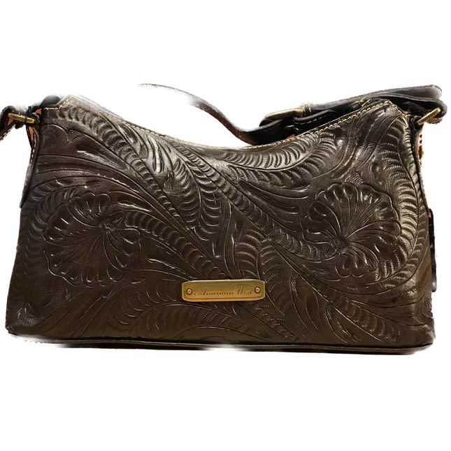 Earth Brown Leather Zip-Top Shoulder Bag with Brass Buckles - American Leatherworks