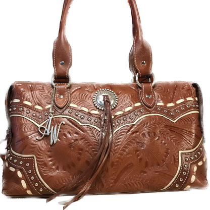 Antique Tan and Cream Leather Zip-Around East-West Tote