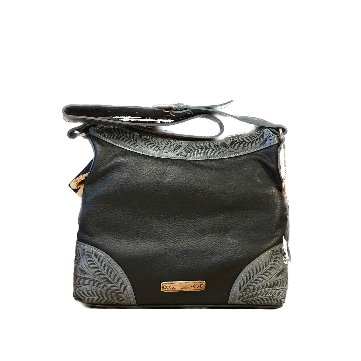 Soft, Chocolate Leather with Blue Bucking Bronco Zip Top Hobo