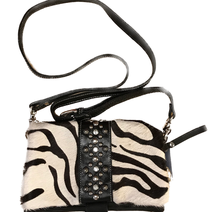 Black and White Zebra Print Hair-on Leather Foldover Clutch with Detachable Strap - American Leatherworks