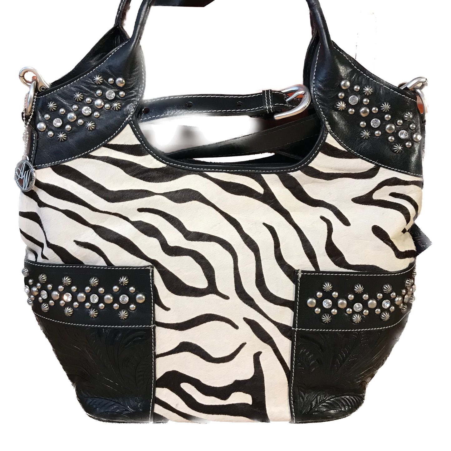 Zebra Print Hair-On Leather Zip-Top Carry-all Tote