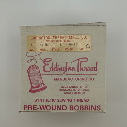 Eddington Prewound Bobbins – Size 69 Bonded Nylon Thread, Style G, White (Full Gross, 144 Bobbins)