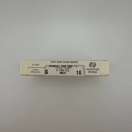 American Thread Prewound Bobbins – Four Cord Cotton Thread, Style G, White (31 yds each, ½ Gross / 72 Bobbins)