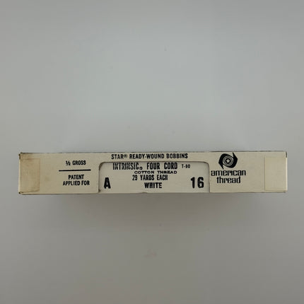 American Thread Prewound Bobbins – Four Cord Cotton Thread, Style A, White (29 yds each, ½ Gross / 72 Bobbins)