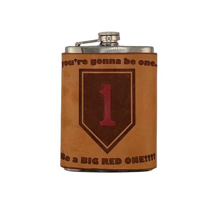 Leather Wrapped Flask "Big Red One" - American Leatherworks
