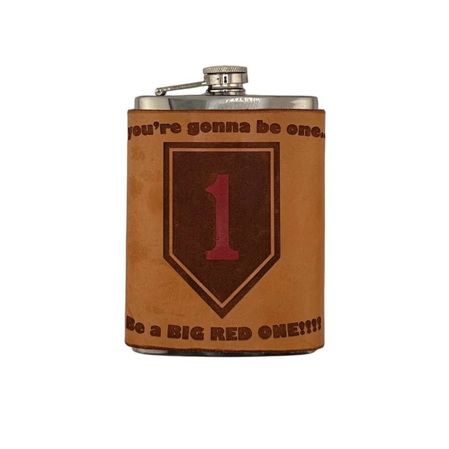 Leather Wrapped Flask "Big Red One" - American Leatherworks