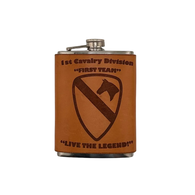 Leather Wrapped Flask 1st Cavalry Division - American Leatherworks