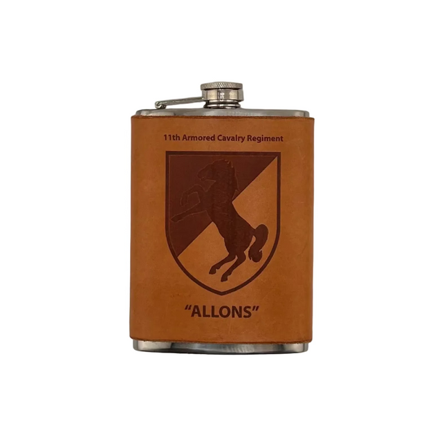Leather Wrapped Flask 11th Armored Cavalry Regiment - American Leatherworks