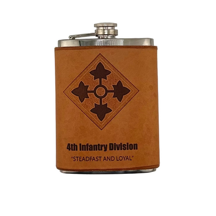 Leather Wrapped Flask 4th Infantry Division - American Leatherworks