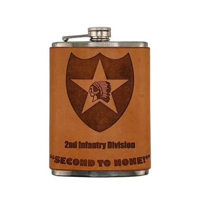 Leather Wrapped Flask 2nd Infantry Division - American Leatherworks