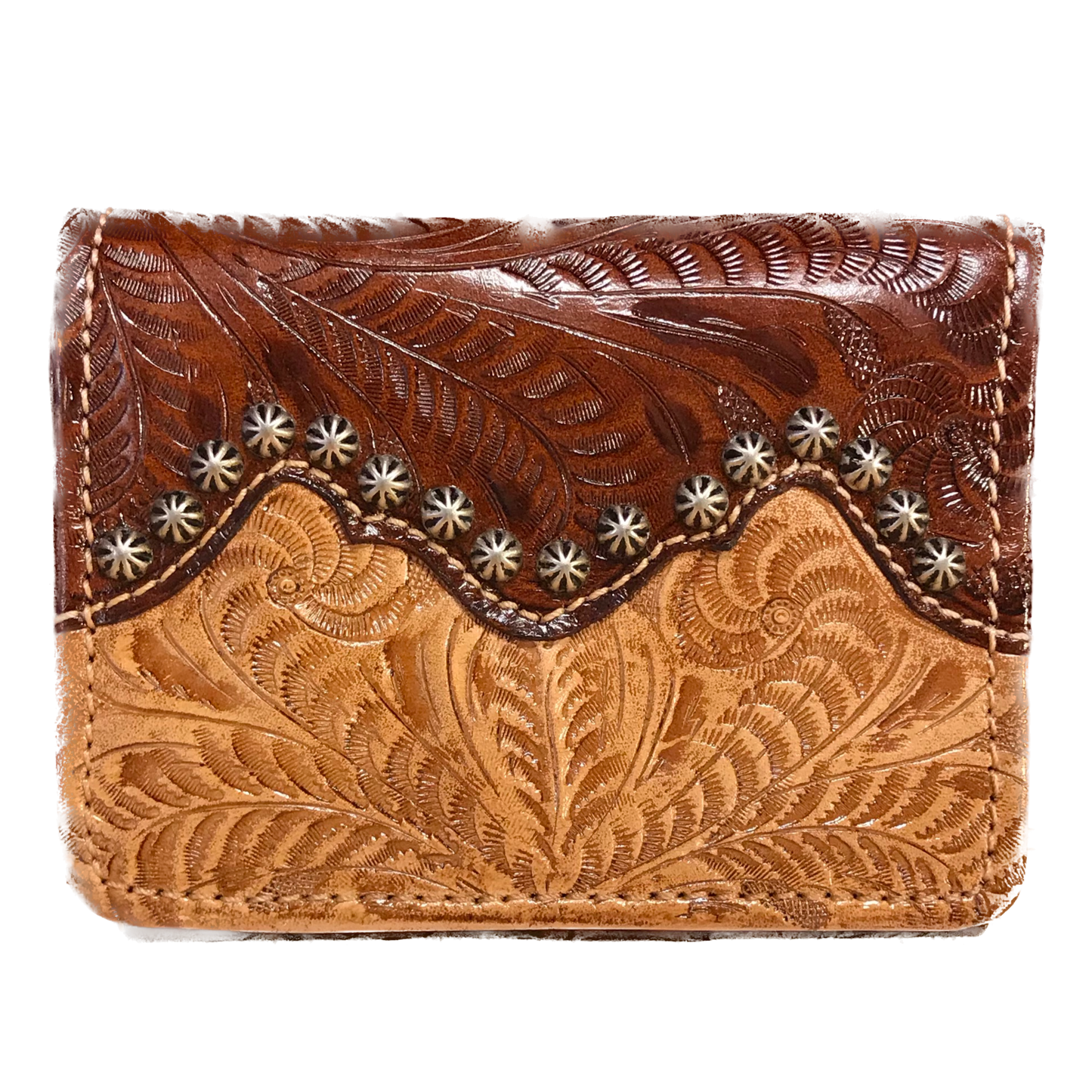 Cream and Caramel Brown Leather Ladies' Trifold French Wallet