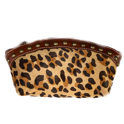 Antique Brown and Hair-On Leopard Print Leather Ladies Accessory Case - American Leatherworks