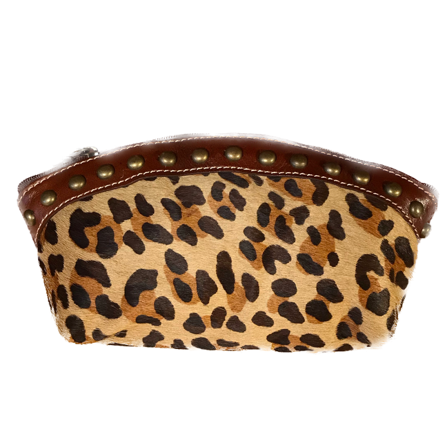 Antique Brown and Hair-On Leopard Print Leather Ladies Accessory Case - American Leatherworks