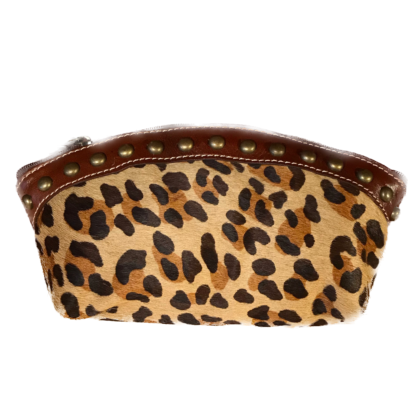 Antique Brown and Hair-On Leopard Print Leather Ladies Accessory Case