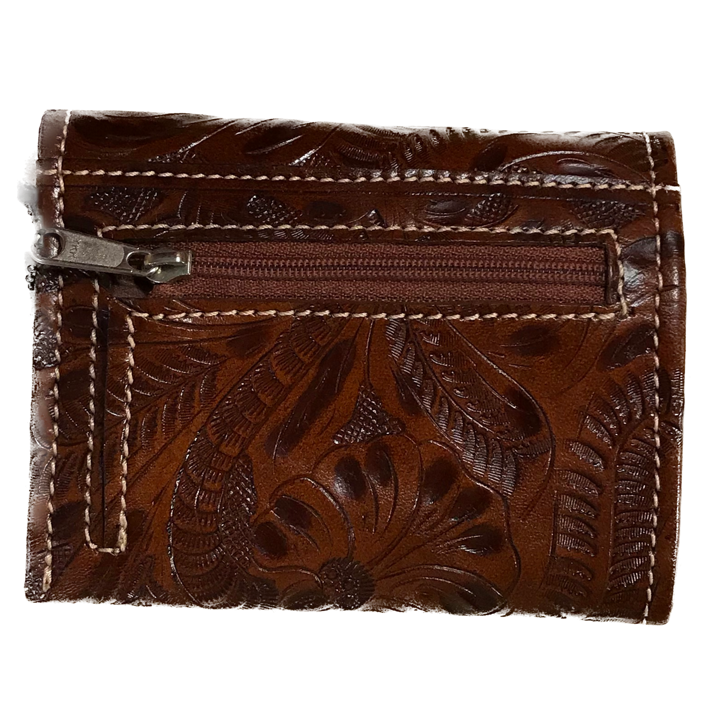 Cream and Caramel Brown Leather Ladies' Trifold French Wallet