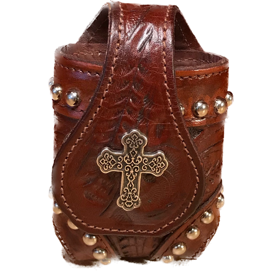 Mahogany Leather Multi-Purpose Pouch with Silver Accents