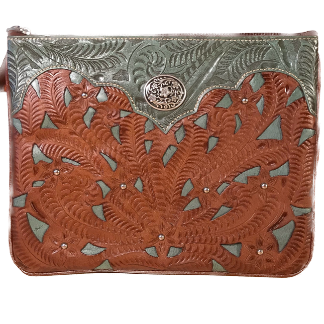 Antique Turquoise and Tan Leather Tablet Computer Case - American Leatherworks