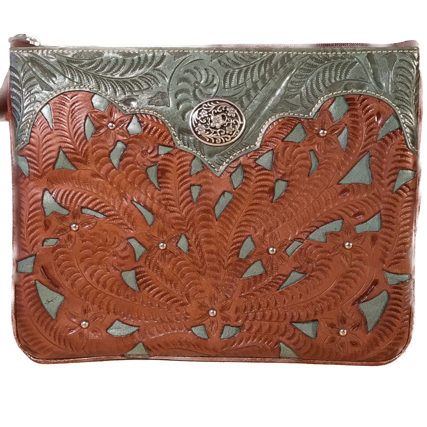 Antique Turquoise and Tan Leather Tablet Computer Case