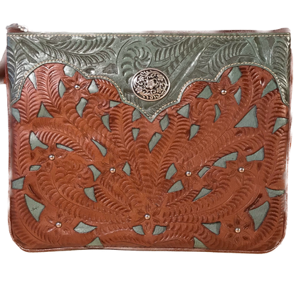 Antique Turquoise and Tan Leather Tablet Computer Case