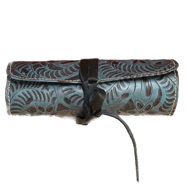 Sky Blue Leather Jewelry Roll - American Leatherworks