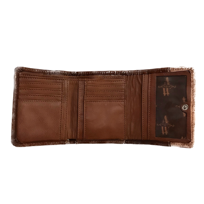 Cream and Caramel Brown Leather Ladies' Trifold French Wallet