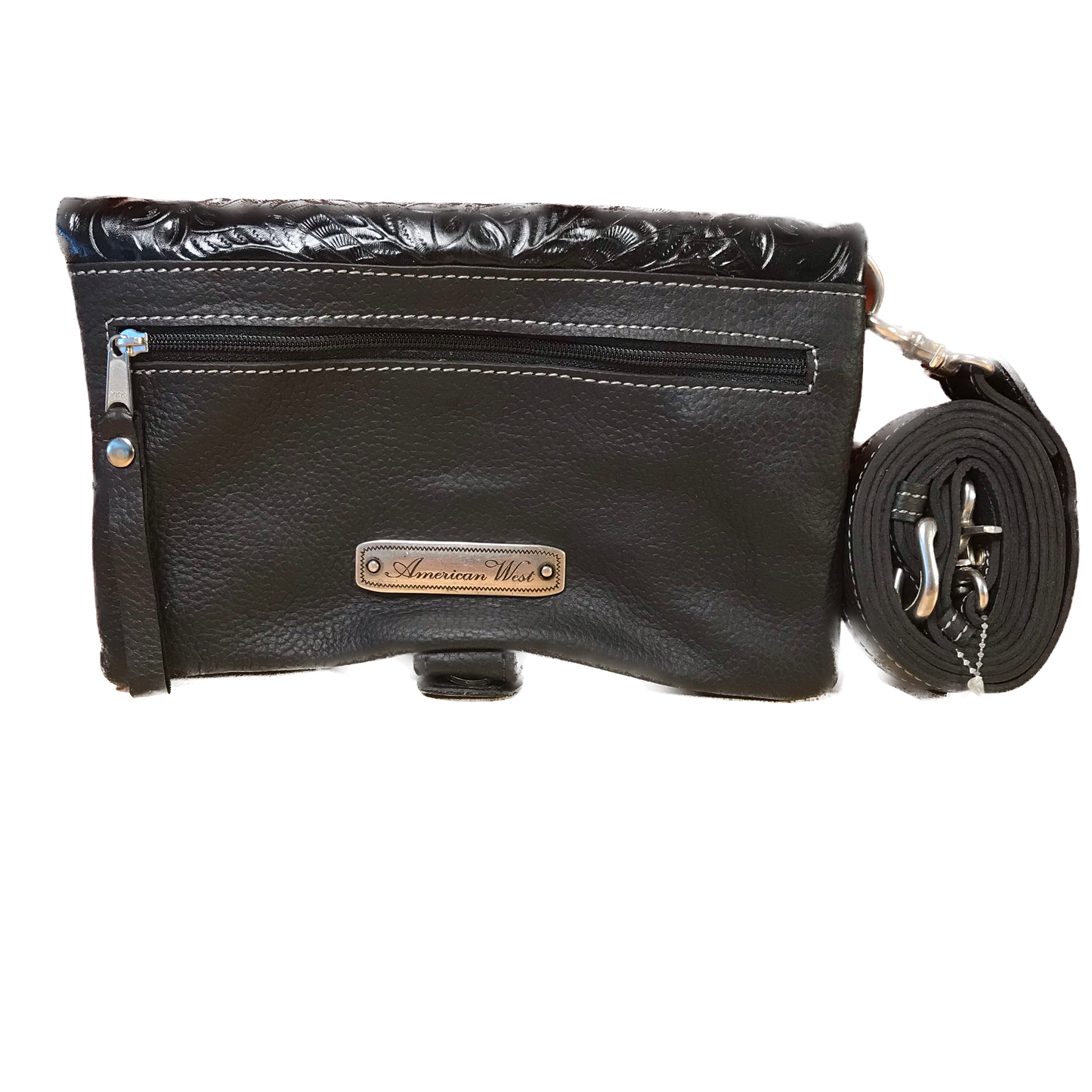 Black Leather Folded Clutch with Detachable Strap