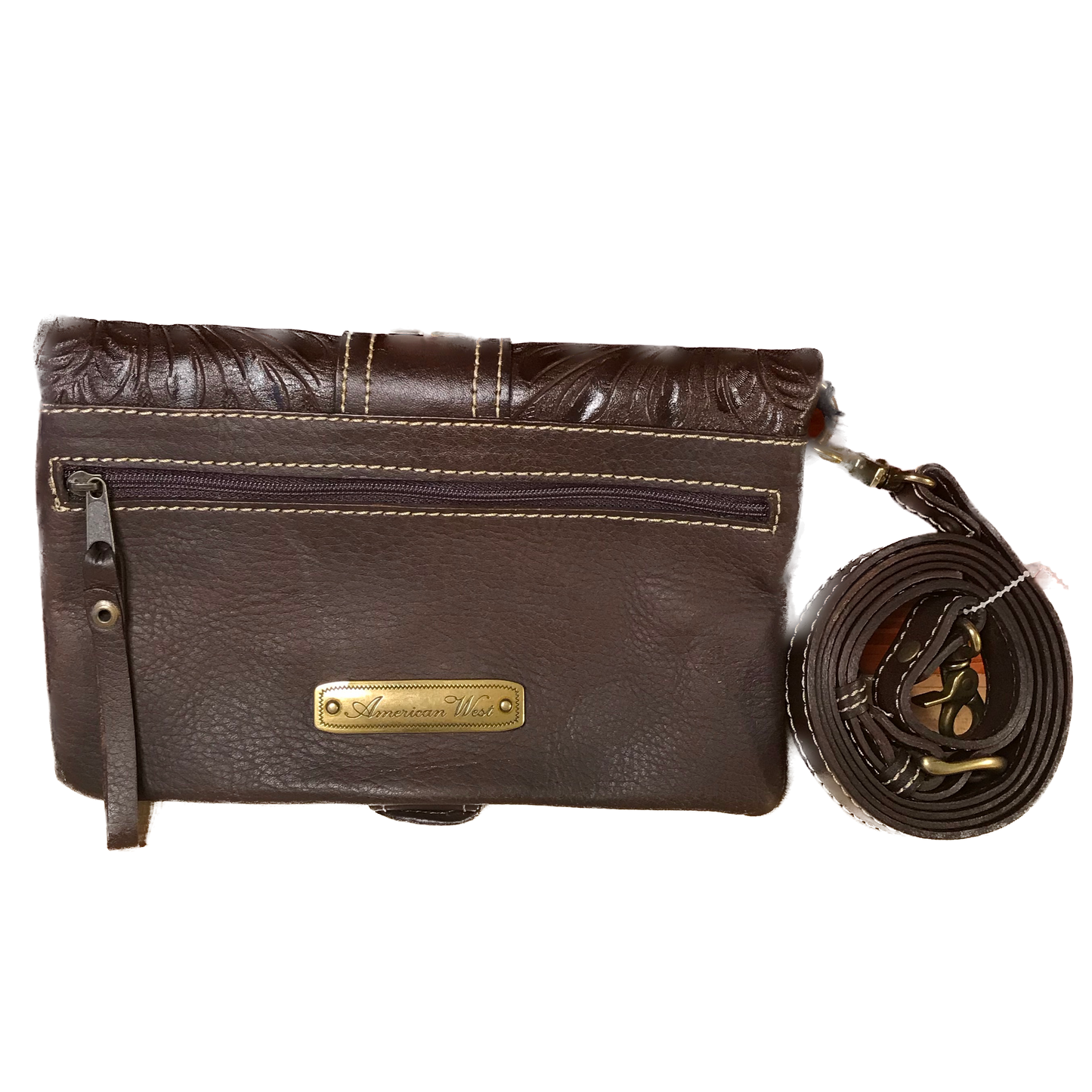 Brown Leather Folded Clutch with Detachable Strap