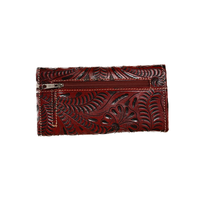Distressed Crimson Leather Ladies' Trifold Wallet