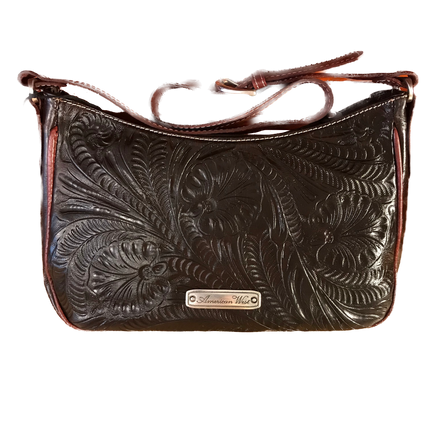 Dark Chocolate Leather with Antiqued Raspberry Trim Zip-Top Shoulder Bag - American Leatherworks
